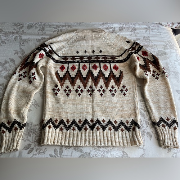 Vintage Mens Cream Red Fair Isle Grandpa Sweater Medium Acrylic 90s Old Money - Picture 4 of 7